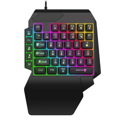 DWH F6 One-Handed RGB Gaming Keyboard with Wrist Rest and backlit , 35 Keys Wired USB Laptop-size Gaming Keyboard Compatible with Desktop, Laptop, Mac