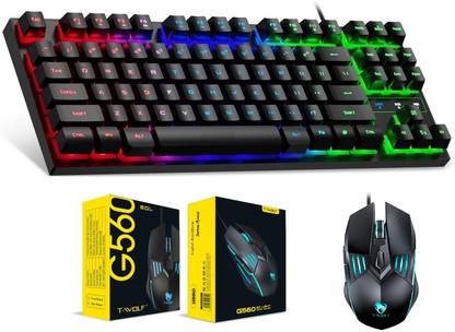 FKU Mechanical Multicolor LED Backlit Gaming Keyboard & Wired Gaming Mouse Wired USB Standard Gaming Keyboard Compatible with Desktop, Laptop, Mac , with gaming mode ,stand support,multimedia_keys,Mechanical Gaming Keyboard & Wired Gaming Mouse Wired USB Gaming Keyboard