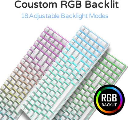 RK ROYAL KLUDGE RK100 Wireless White Bluetooth, Wireless, Wired USB Laptop-size Gaming Keyboard Compatible with Desktop, Laptop, Mac