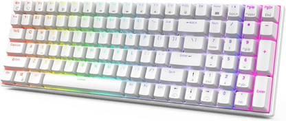 RK ROYAL KLUDGE RK100 Wireless White Bluetooth, Wireless, Wired USB Laptop-size Gaming Keyboard Compatible with Desktop, Laptop, Mac