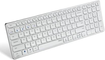 RAPOO E9350G White 19987 Bluetooth Standard Laptop Keyboard Compatible with Desktop, Laptop, Tablet, iPad, Mac RGB,multimedia_keys,C-Type Rechargeable Bluetooth Wireless Multi-Device (4 Devices) Keyboard