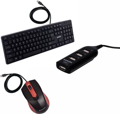 zebion K500 Wired Keyboard+ Swag wired Mouse+Pronto101 Usb hub Wired USB Standard Multi-device Keyboard Compatible with Desktop, Laptop, Mac Easy to Use,Plug and Play,Quick, Comfy Durable body