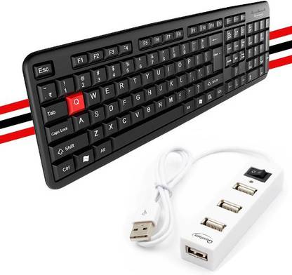 QUANTUM Combo Wired Keyboard USB HUB with Switch ,High Speed Plug & Play Wired USB Laptop-size Multi-device Keyboard Compatible with Desktop, Laptop, Mac