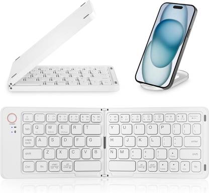 TECPHILE B023 Portable Bluetooth MultiDevice Two Fold Foldable Keyboard with Phone Holder Bluetooth Handheld Multi-device Keyboard Compatible with Desktop, Laptop, Tablet, iPad, Mac