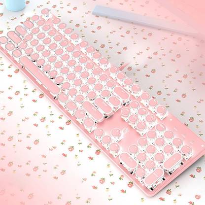 Lyla Wired Gaming Keyboard Ergonomic Pink Keyboard for Computer Gamer Round Wired USB Standard Multi-device Keyboard Compatible with Desktop, Laptop, Mac