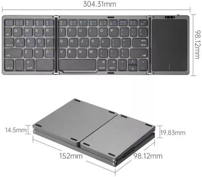 DITCAFOS Foldable Bluetooth Keyboard with Touchpad, Tri-Folding Wireless Mini Keyboard Wired USB, Wireless Handheld Multi-device Keyboard Compatible with Desktop, Laptop, Tablet, iPad, Mac multimedia_keys,Foldable Bluetooth Keyboard with Touchpad, Tri-Folding Wireless Mini Keyboard
