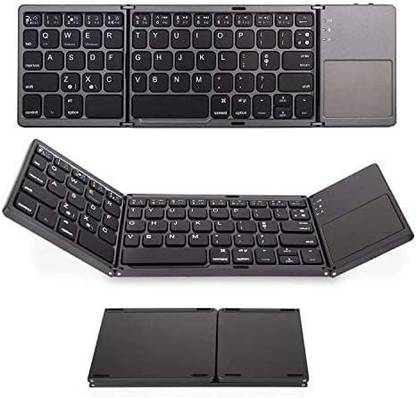 VOOCME Foldable Bluetooth Wireless Portable Keyboard with Touchpad Rechargeable Slim Wireless Handheld Multi-device Keyboard Compatible with Desktop, Laptop, Mac multimedia_keys,Bluetooth Foldable Keyboard with Touchpad Wireless