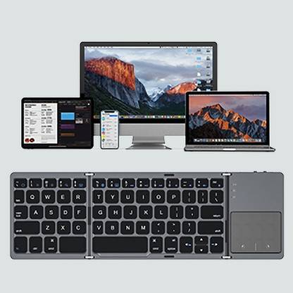 Cpixen Foldable Bluetooth Keyboard with Touchpad, Tri-Folding Wired USB, Wireless Handheld Multi-device Keyboard