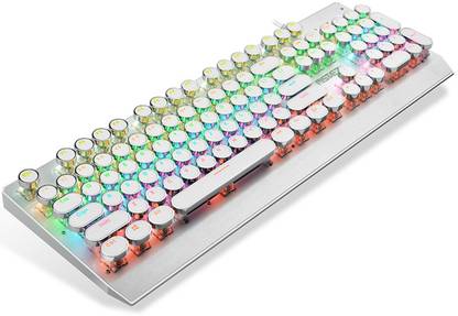 Lyla Mechanical Gaming Keyboard RGB Backlit 104 Keys for PC White Round Keycap Wired USB Standard Multi-device Keyboard Compatible with Desktop, Laptop, Mac