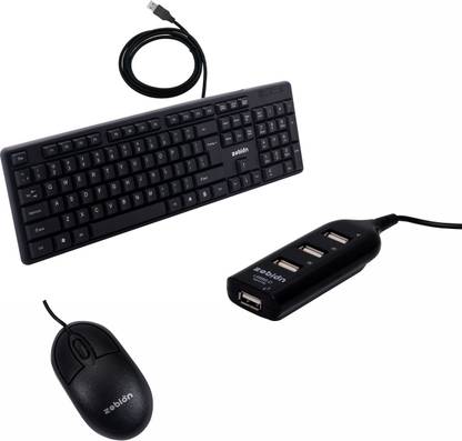 zebion K500 keyboard + Elfin Mouse + Pronot 101 USB hub (Pack of 3) Wired USB Standard Multi-device Keyboard Compatible with Desktop, Laptop, Mac Easy to Use,Plug and Play,Quick, Comfy Durable body