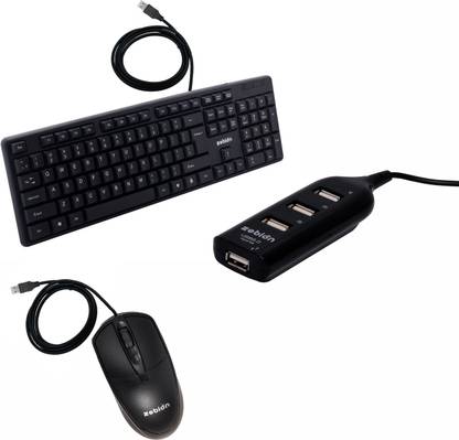 zebion K500 keyboard, Quick Mouse 1000 DPI, Pronto 101 USB 4 hub (Pack of 3) Wired USB Standard Multi-device Keyboard Compatible with Desktop, Laptop, Mac Easy to Use,Plug and Play,Quick, Comfy Durable body