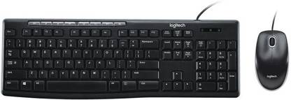 Logitech MK200 MEDIA KEYBOARD AND MOUSE COMBO FULL-SIZED PLUG & PLAY SPILL RESISTANT Wired USB Standard Multi-device Keyboard Compatible with Desktop, Laptop, Mac