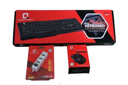 Quantron QKB-14 MASTER KEYBOARD + WIRED MOUSE + 4 PORT USB HUB Wired USB Standard Multi-device Keyboard Compatible with Desktop, Laptop, Mac Easy to Use,Plug and Play,Quick, Comfy Durable body