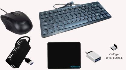RSG PRODOT 217 MINI COMBO OF 5 ITEM Wired USB Laptop-size Multi-device Keyboard Compatible with Desktop, Laptop, Mac