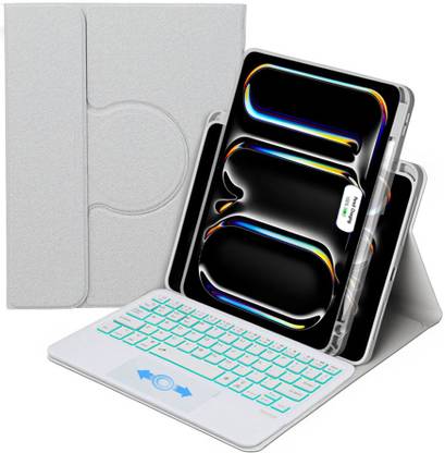 TECPHILE Keyboard Case for iPad Pro 11 M4 2024 with 7 Colors Backlit & Large Touchpad Bluetooth Standard Tablet Keyboard Compatible with Desktop, Laptop, Mac multimedia_keys,HDT-Pro11