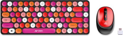 Ant Esports WKM33 Wireless Laptop-size Multi-device Keyboard Compatible with Desktop, Laptop, Mac Colourful, Round Keycaps, Long Battery Life Mouse and Mini