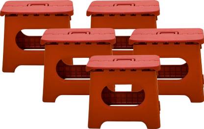 KUBER INDUSTRIES (Set of 5) Plastic Small Folding Stool for Sitting, Kids | Red Plastic Stool