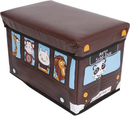 PREMSONS Fabric Children Printed Rectangular Folding Seat Toy Storage Box -Small Fabric Stool