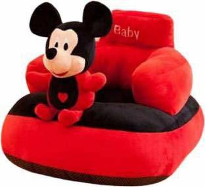 Sarika Enterprises Mickey Mouse Shaped Soft Plush Cushion Fabric Sofa  (Finish Color – Black, Pre-assembled)