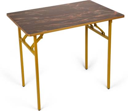 WIFTY Multi-Purpose Portable & Foldable Wooden Dinning Table with Metallic Golden Leg Solid Wood 4 Seater Dining Table  (Finish Color - Black Marble Finish, Pre-assembled)