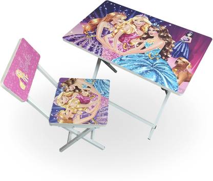 Wishing Clouds Barbie Pattern Folding Study Table with Chair for Kids, Ideal for Homework Engineered Wood Study Table