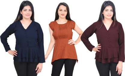 Casual Solid Women Red Top