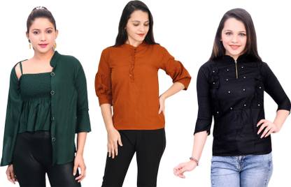 Fikroo Casual Solid Women Red Top