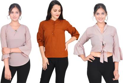 Casual Solid Women Red Top