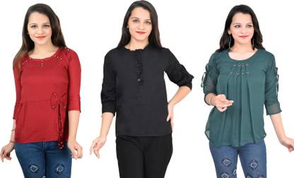 Casual Solid Women Red Top