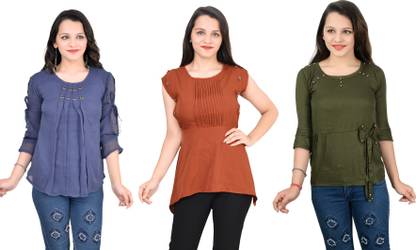 Casual Solid Women Red Top