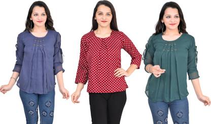 Casual Solid Women Red Top