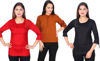 Girls Casual Crepe Raglan Top