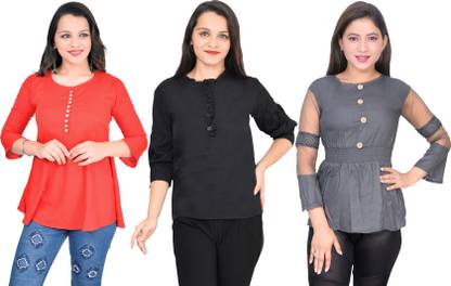 Casual Solid Women Red Top