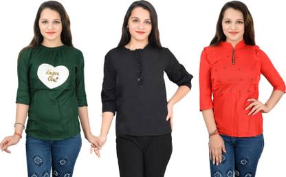 Fikroo Casual Solid Women Red Top