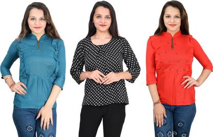 Casual Solid Women Red Top