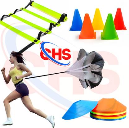 CHS 6 Inch Cones 6, 10 Space Marker, 4mtr Agility Speed Ladder & Speed Chute 40 inch Football & Fitness Kit