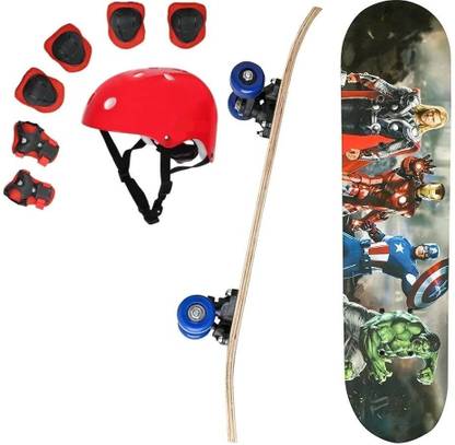 Baba Fab Avengers Printed Skateboard Combo with Helmet & Safety Kit for Kids Skating Kit