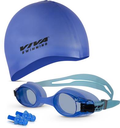 VIVA SWIMMING Combo 704 Swimming Goggles & Swimming Cap, 2 Ear Plug Swimming Kit