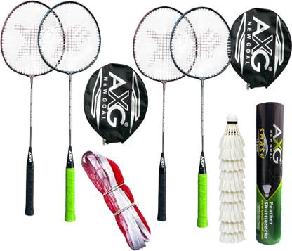 AXG NEW GOAL Scratch resistant A-2000 Racquets set of 4 with 10 Feather Shuttles & Net Badminton Kit