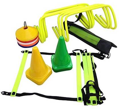 CF SPORTS 6 Inch Cones Pack of 6,10 Space Markers ,4 Meter Ladder, 6 Hurdle Agility Combo Football & Fitness Kit