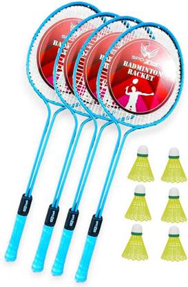 SPO Zone Double Shaft Badminton Racket Combo Kit Set Of 4 Racquet With 6 Shuttlecock Net Badminton Kit
