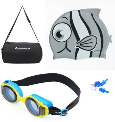 SHIFTER Kids Swimming Combo Set Kit Fish Shape Cap With Premium Anti Fog Swimming Goggle Swimming Kit