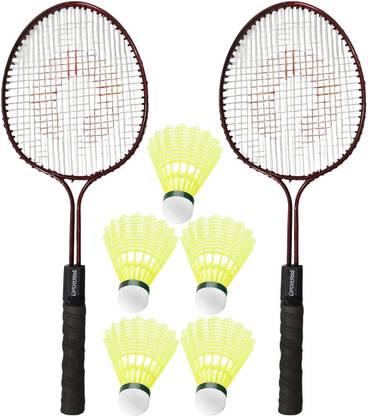 PRAKMO Double Rod Badminton Racket Pair For Kids Girls With 5 Shuttles Badminton Kit