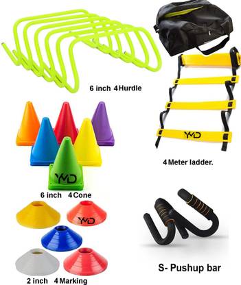 HOC 6" 4 hurdle, 6" Cones 4, 4 Space Markers 4M Ladder Agility, Pushup Bar With Bag Football Kit