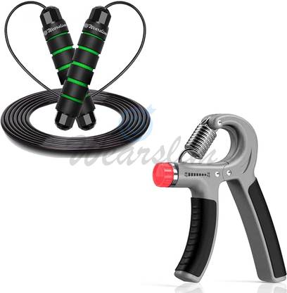Wearslim Skipping Rope & 10 - 40Kg Adjustable Hand Grip Strengthener Combo Fitness Accessory Kit Kit