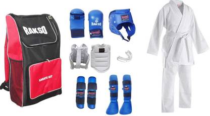 Rakso Karate Kit Gloves,Head Guard,Shin Guard CHEST Guard BAG MOUTH KARATE DRESS SMALL Boxing Kit