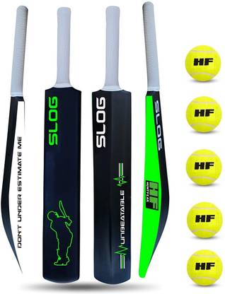 HF THE ORIGINAL Slog Full Size (Ideal for 15+) Hard PLastic With 5 Pc tennis Ball Cricket Kit