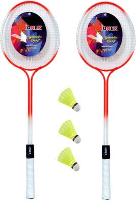 IONEX Double Shaft Multicolor Set Of 2 Piece Badminton Racket With 3 Piece Plastic Shuttle Badminton Kit