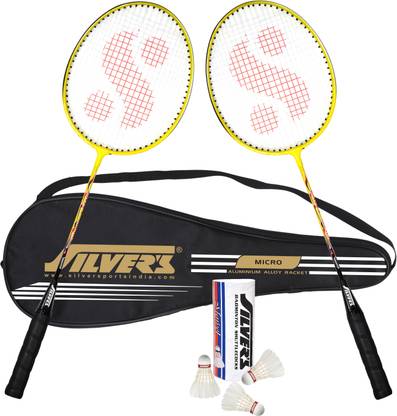 Silver's MICRO Badminton Combo- 2 Rackets with Feather Shuttle Pack of 3 Badminton Kit