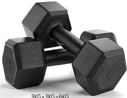 LIONER Black PVC ,1 Pair Hex Home Gym 3KGS X 2PCS Fixed Weight Dumbbell Fixed Weight Fixed Weight Dumbbell